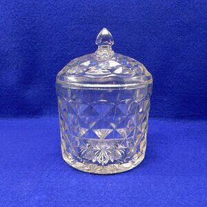 Vintage Biscuit Candy Jar Domed Lid Heavy Pressed Diamond Shape Glass 6"